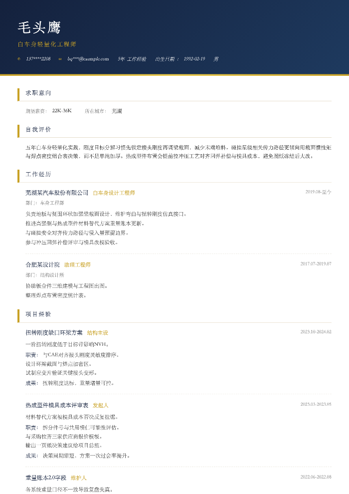白车身轻量化工程师