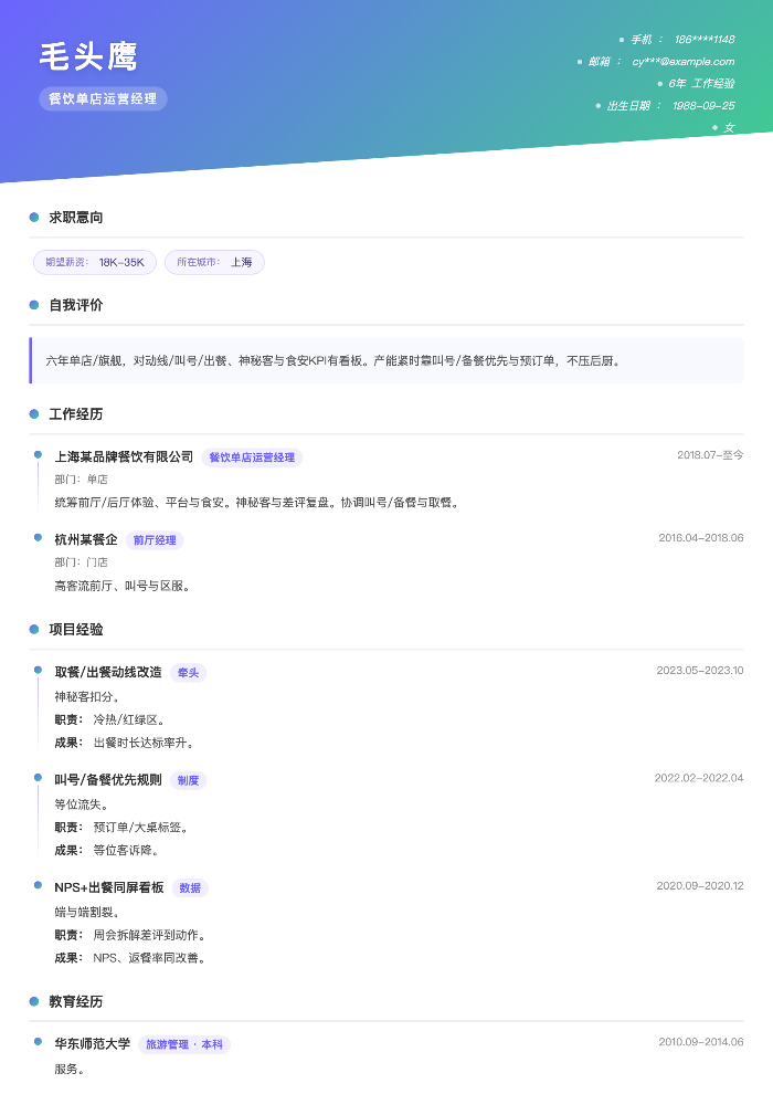 餐饮单店运营经理