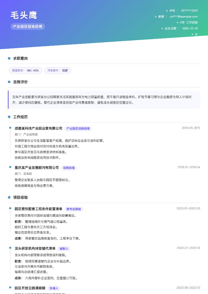 产业园区招商经理