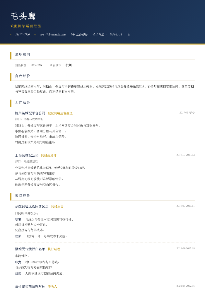 城配网络运营经理