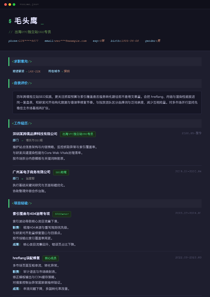 出海DTC独立站SEO专员
