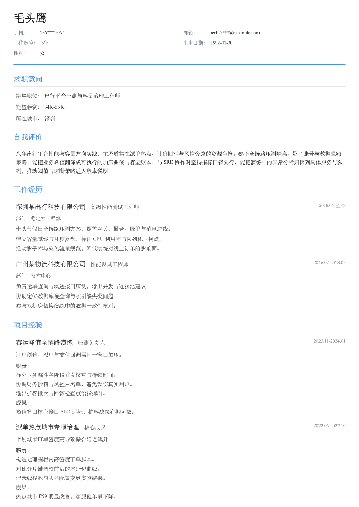 出行平台压测与容量治理工程师