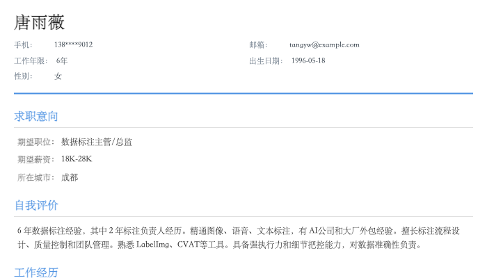 数据标注师简历示例