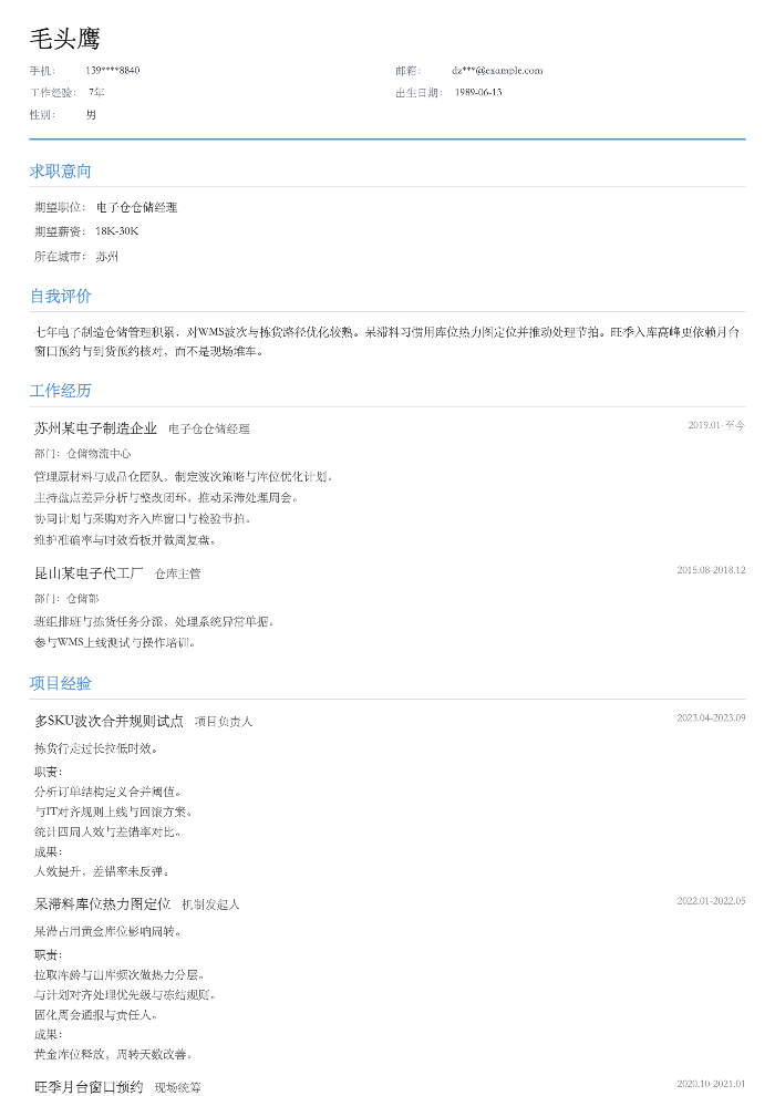 电子仓仓储经理