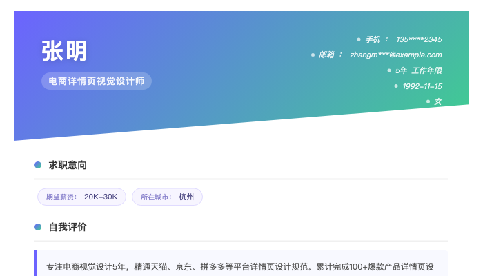 电商详情页视觉设计师简历示例