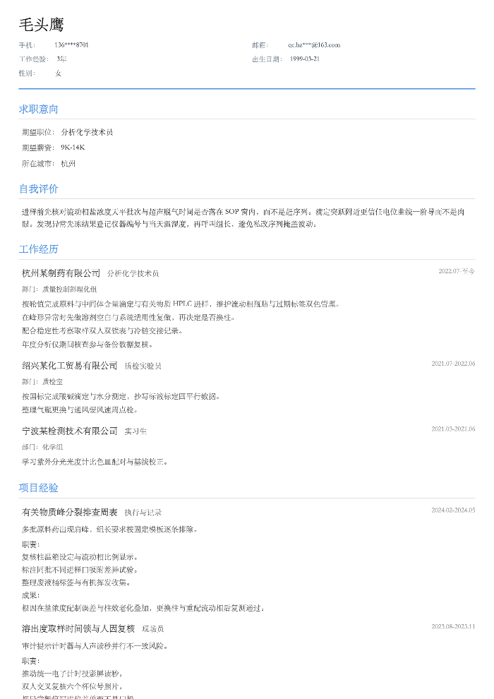 分析化学技术员