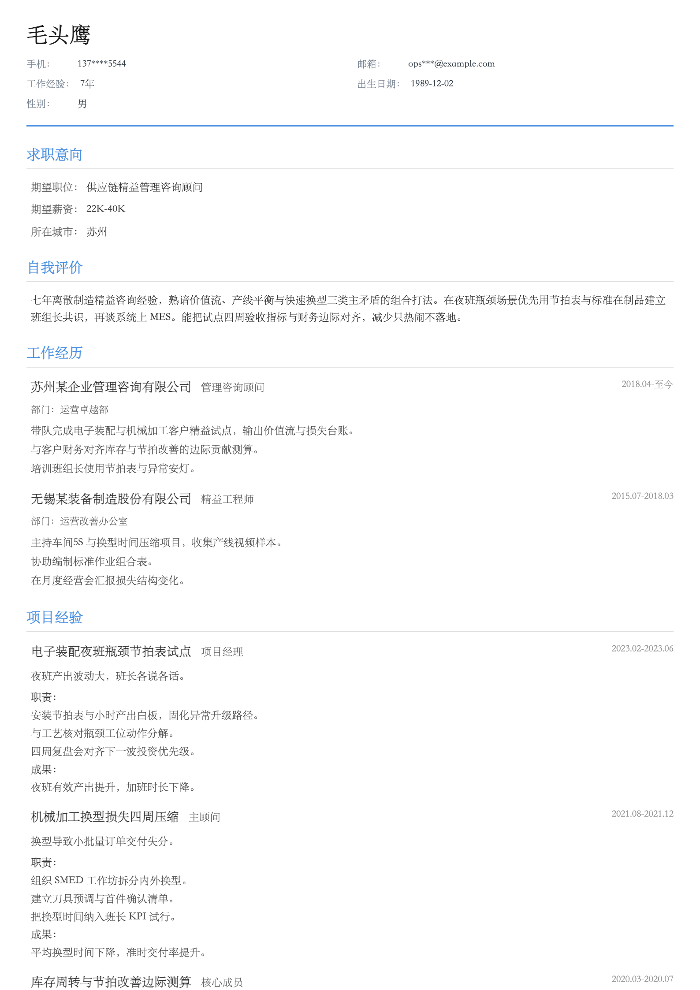 供应链精益管理咨询顾问