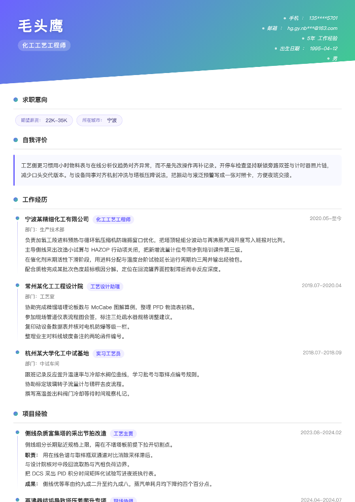 化工工艺工程师