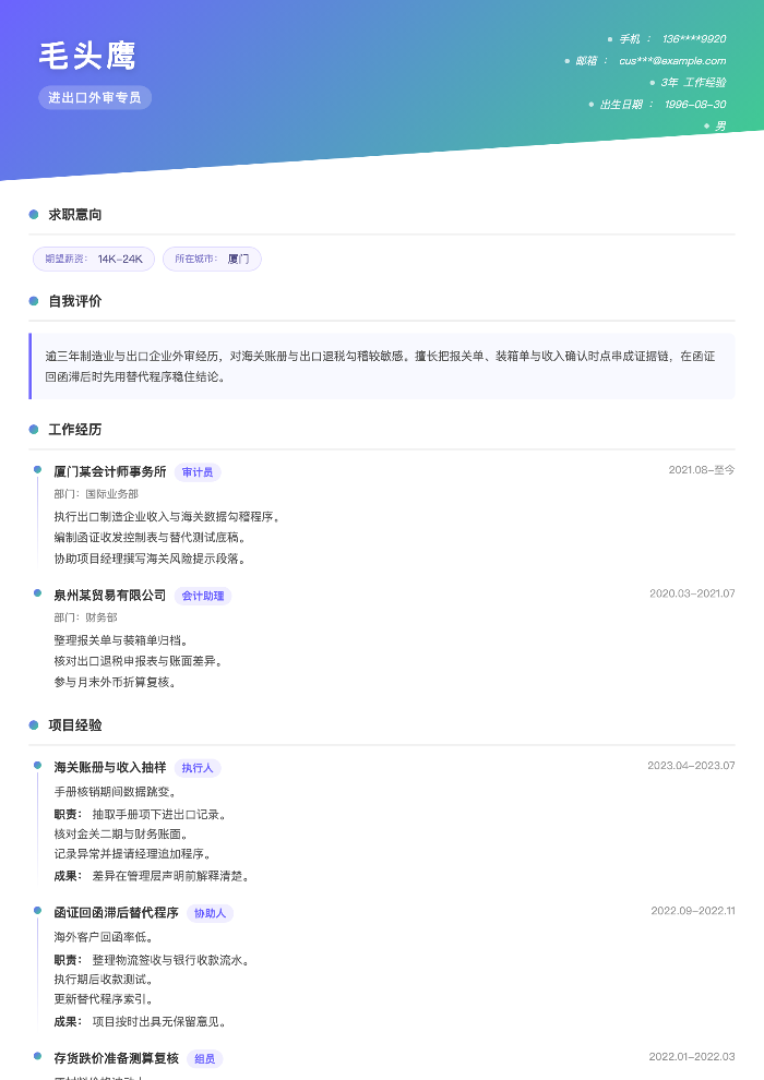 进出口外审专员