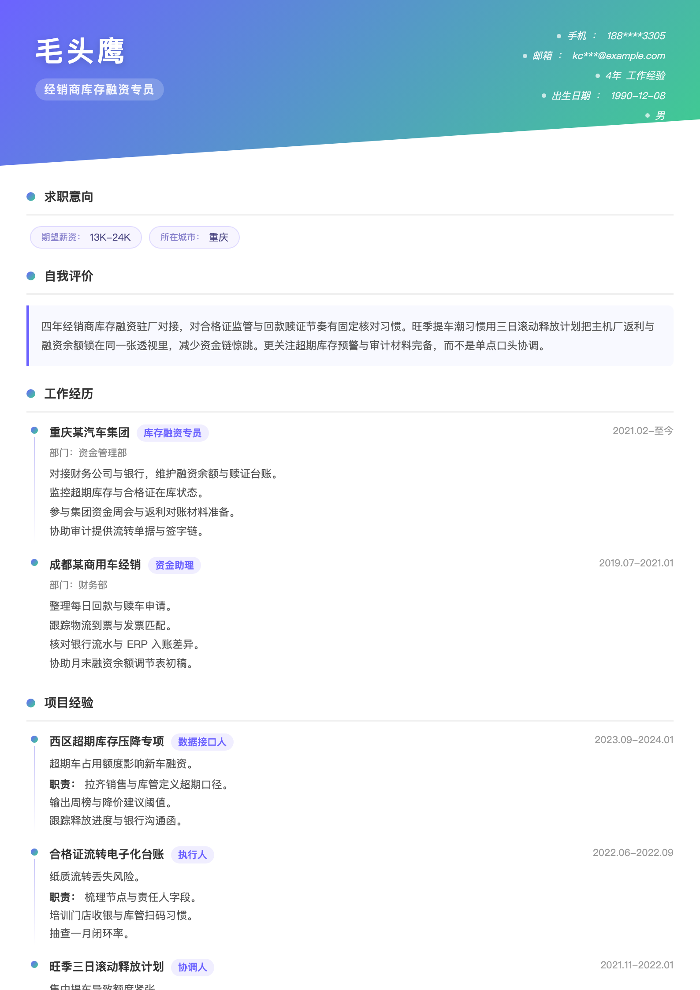 经销商库存融资专员