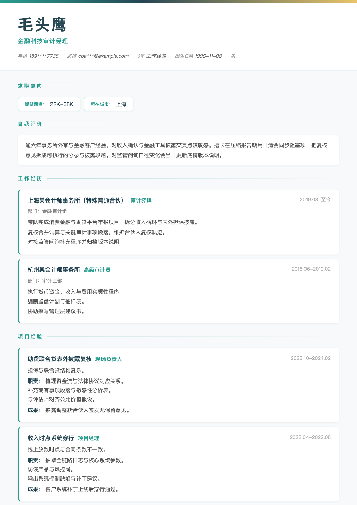金融科技审计经理