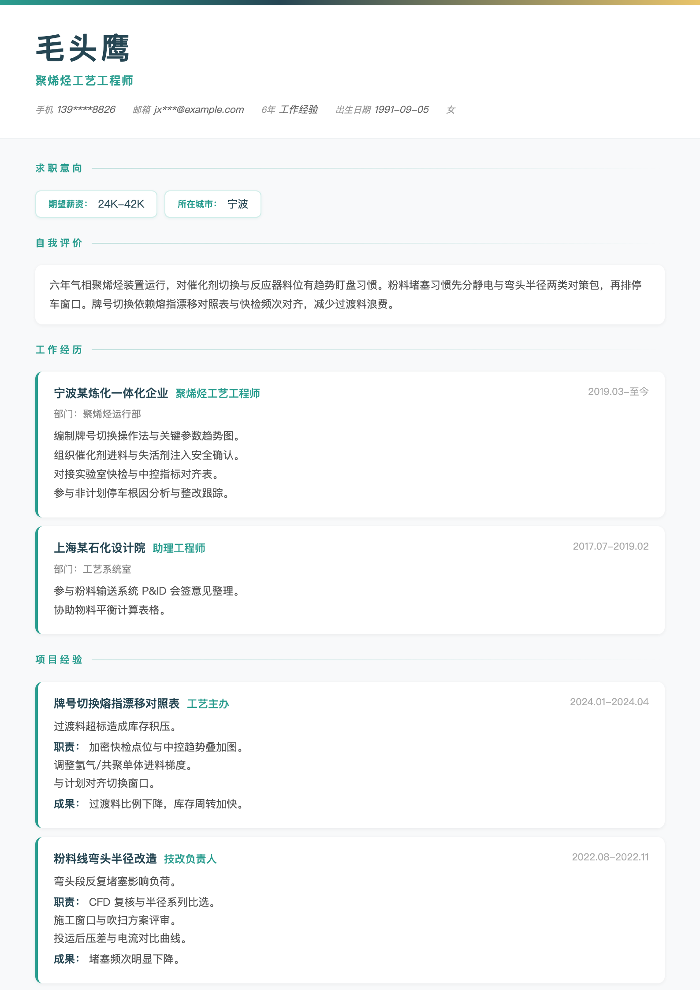 聚烯烃工艺工程师
