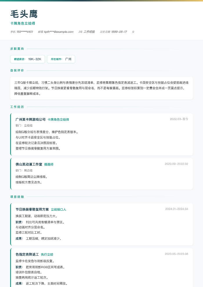 卡牌角色立绘师