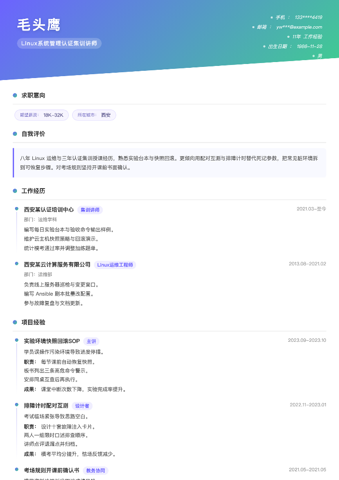Linux系统管理认证集训讲师