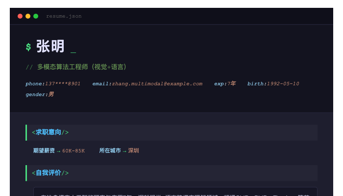 多模态算法工程师（视觉+语言）简历示例