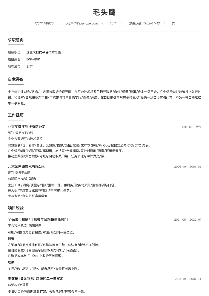 企业大数据平台技术总监