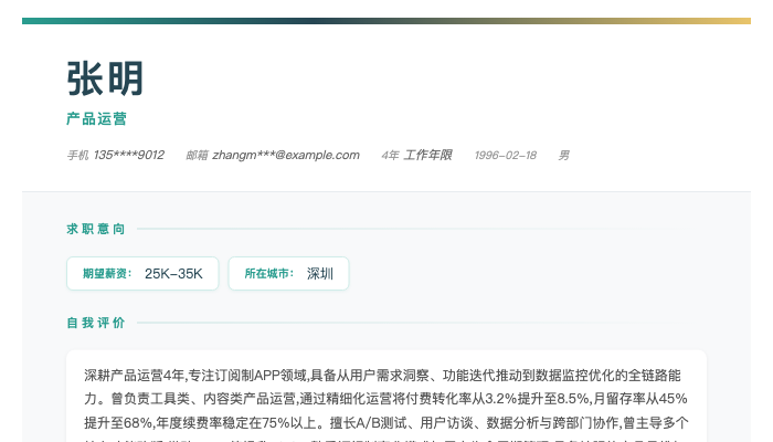 产品运营简历示例