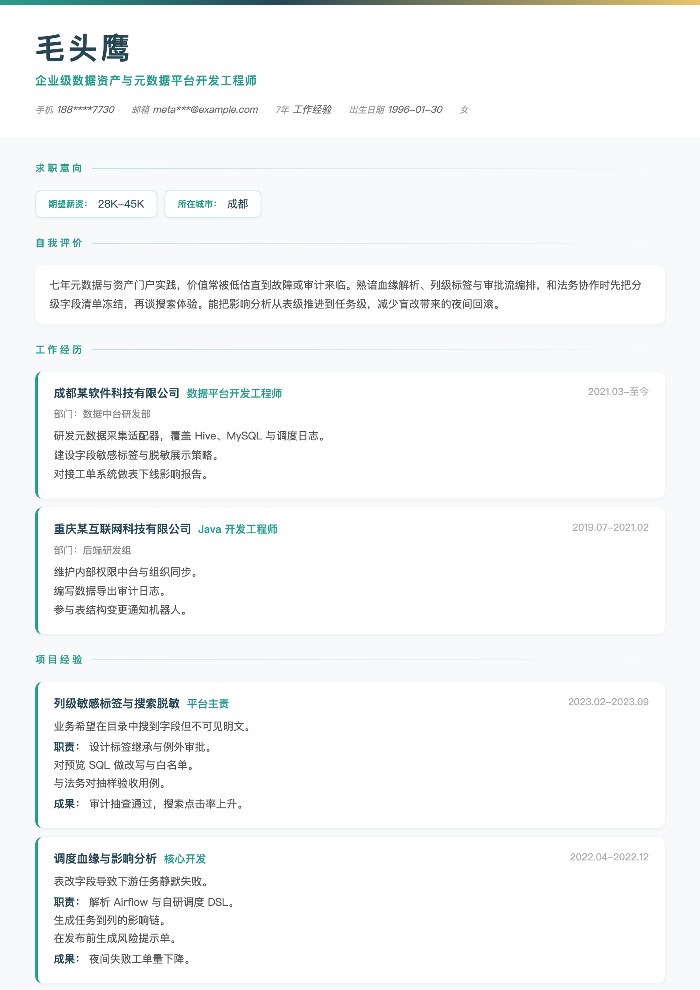 企业级数据资产与元数据平台开发工程师