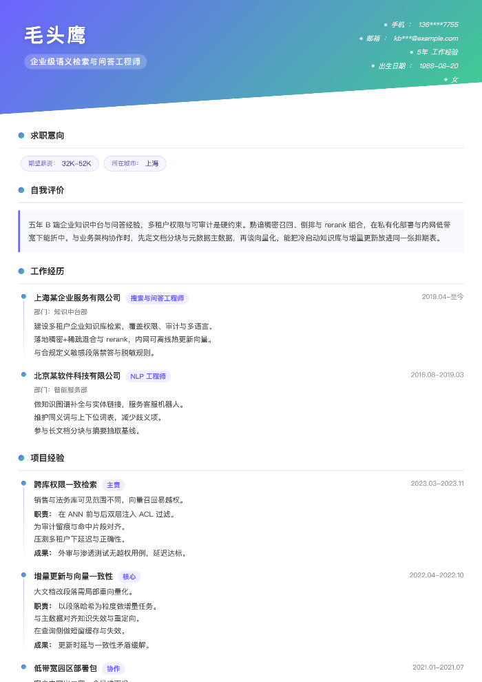 企业级语义检索与问答工程师