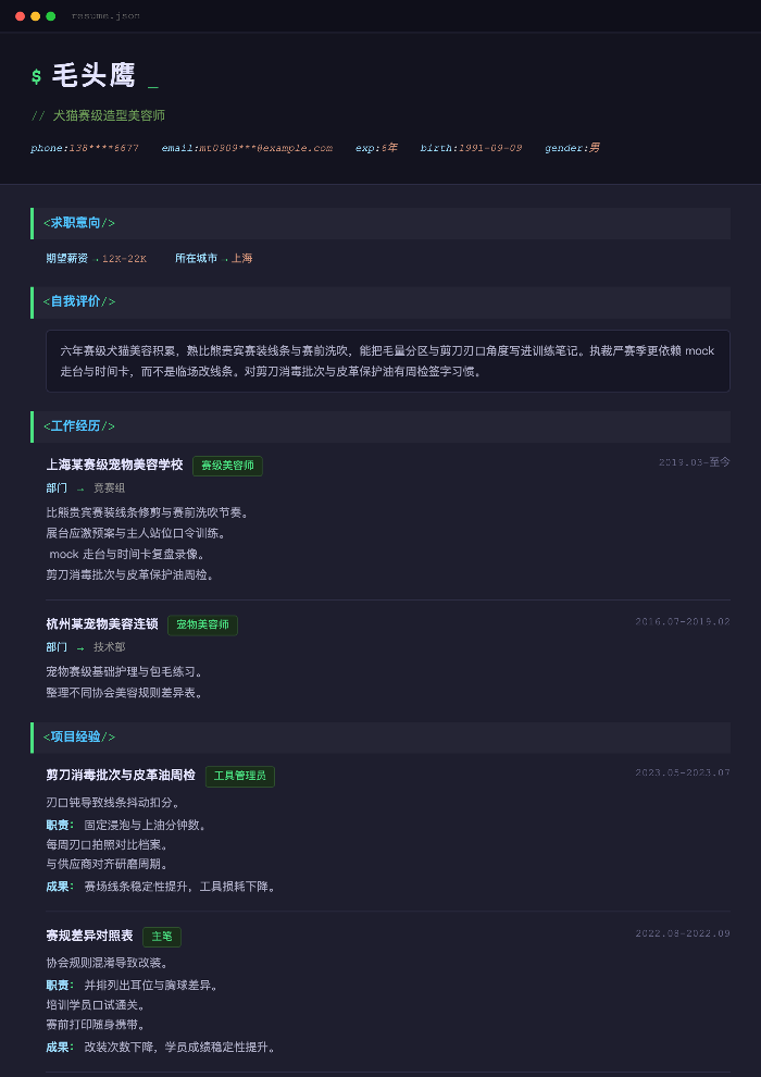 犬猫赛级造型美容师