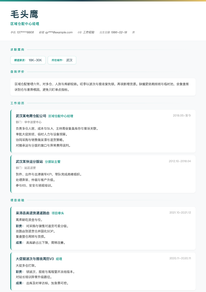区域仓配中心经理