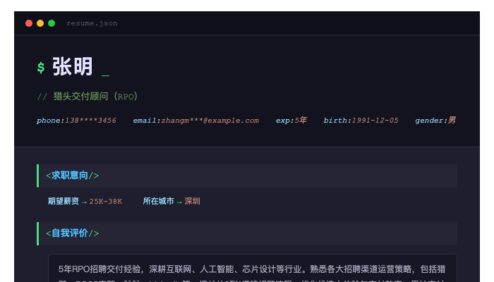 猎头交付顾问（RPO）简历示例