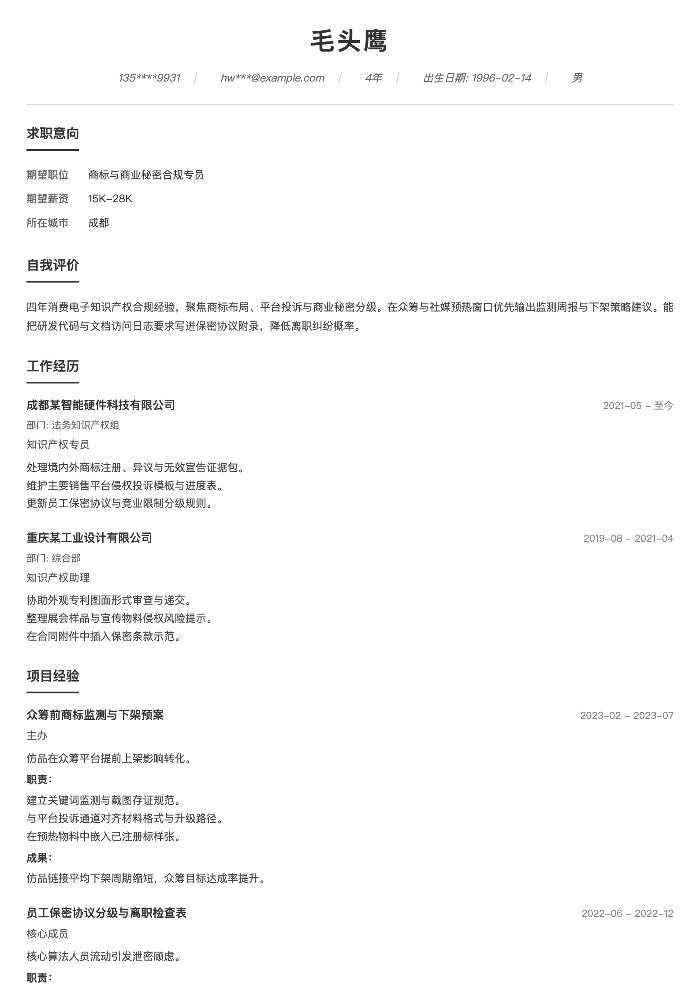 商标与商业秘密合规专员