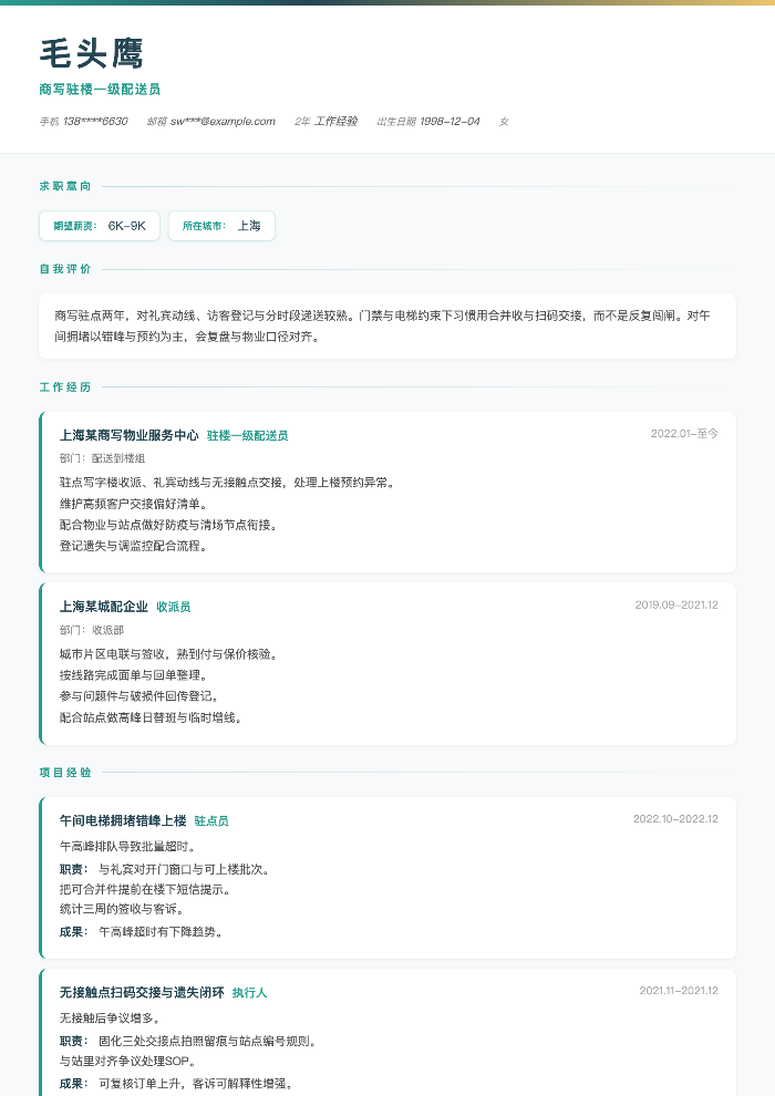 商写驻楼一级配送员
