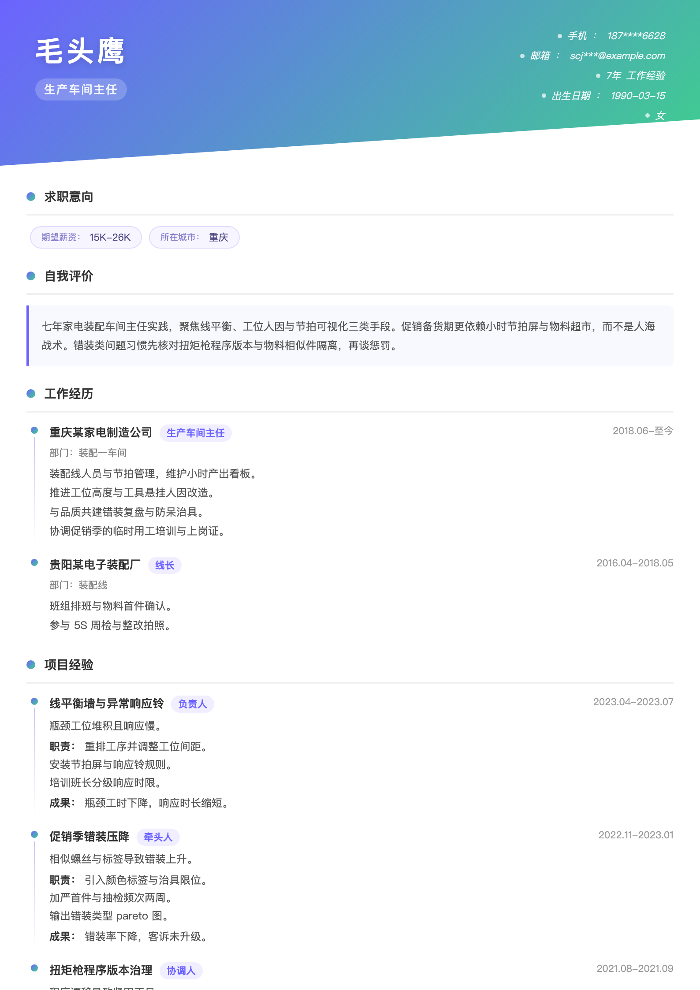 生产车间主任