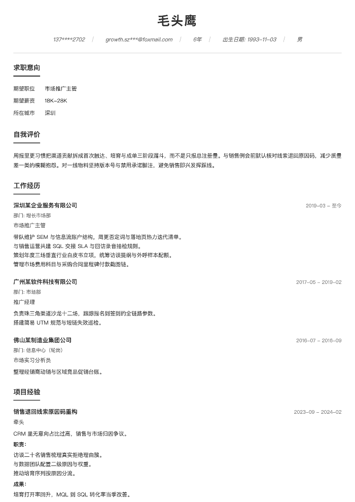 市场推广主管