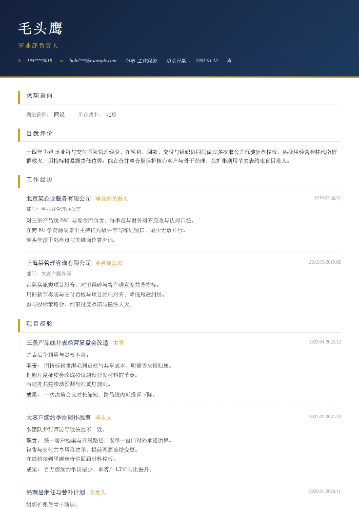 事业部负责人