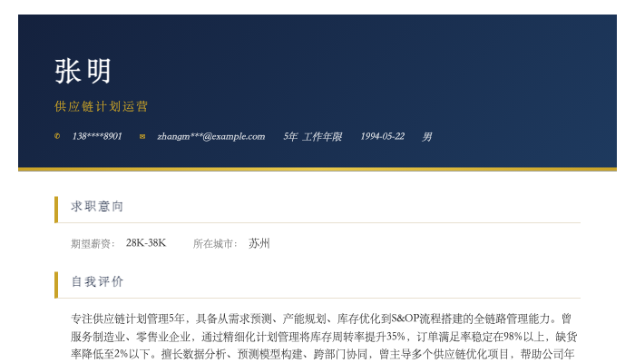供应链计划运营简历示例