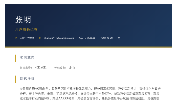 用户增长运营简历示例