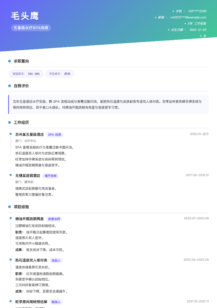 五星级水疗SPA技师