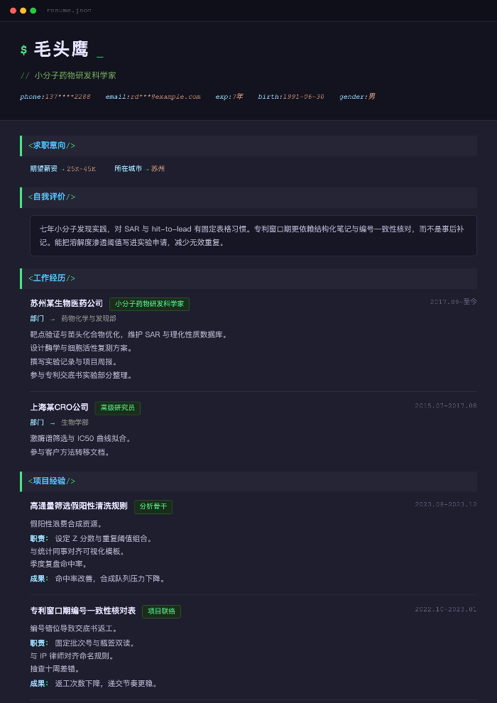小分子药物研发科学家