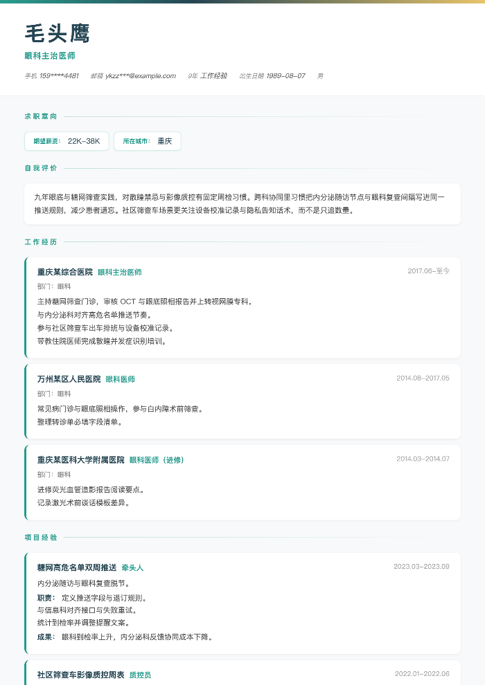 眼科主治医师