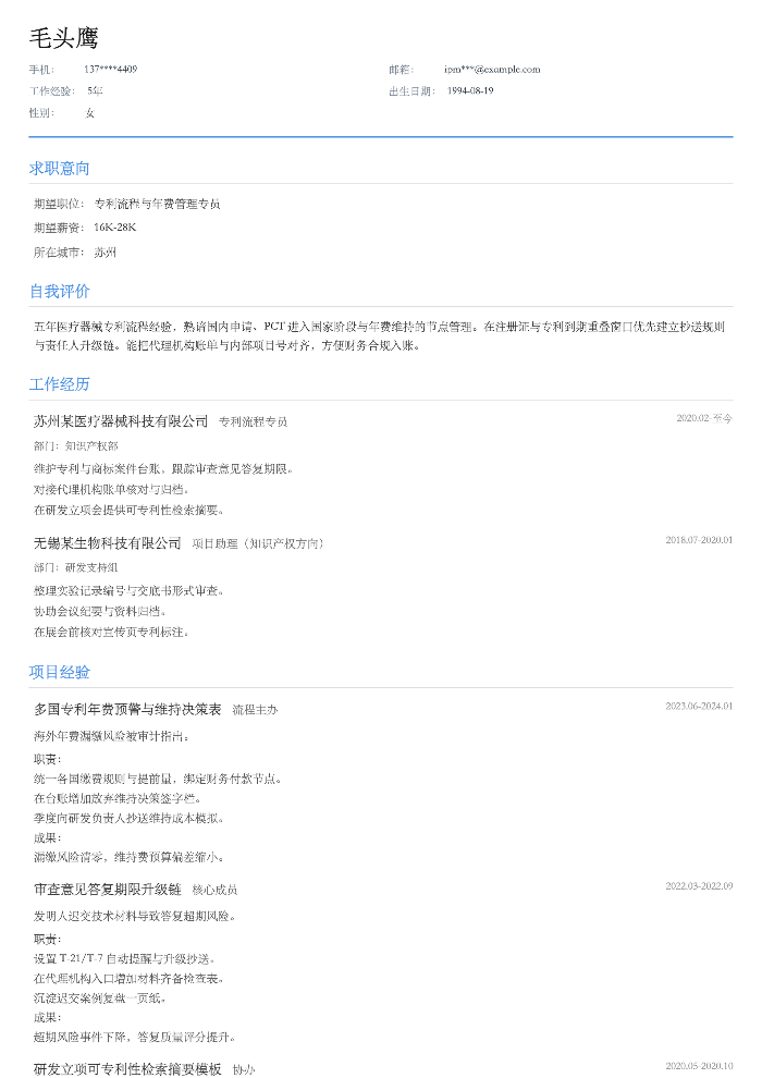 专利流程与年费管理专员
