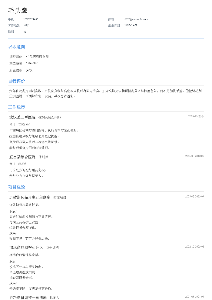 住院药房药剂师